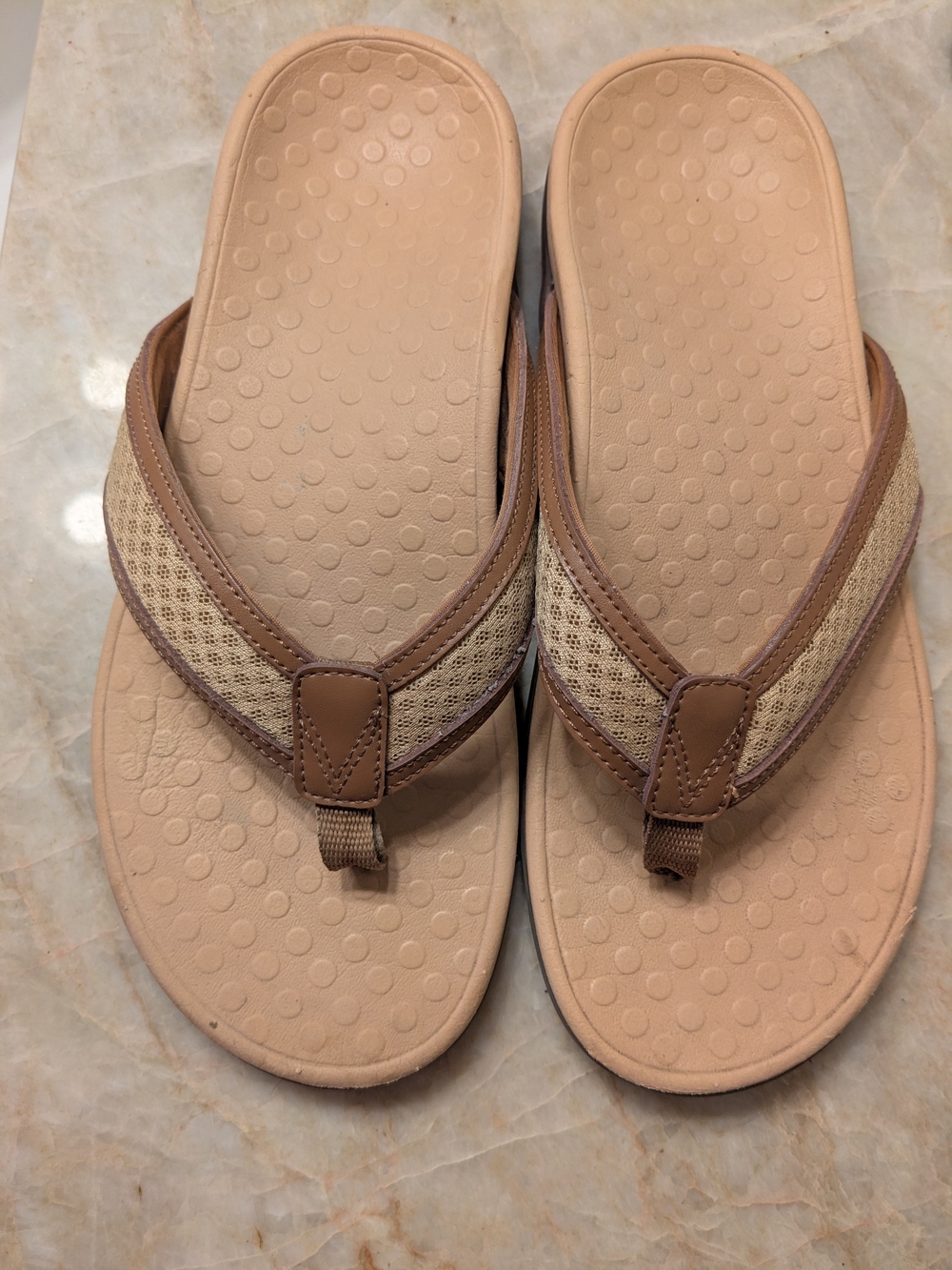 Vionic Beige and Tan Women's Mesh Thong Sandals